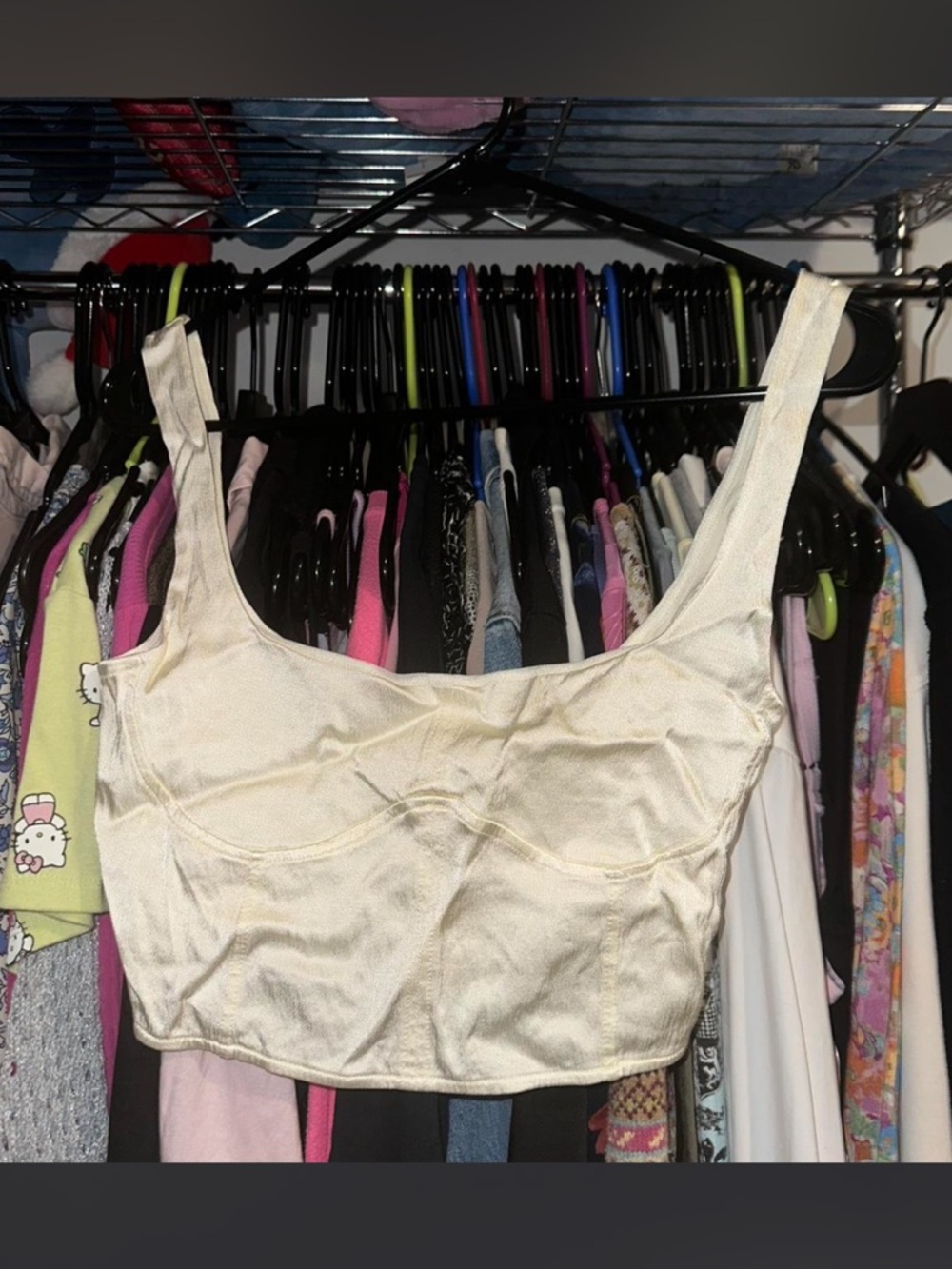 Zara Cream Satin Crop Top with Wide Straps